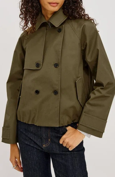 Rails Jett Check Crop Trench Coat In Green