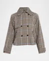 Rails Jett Cropped Check Trench Coat In Brown