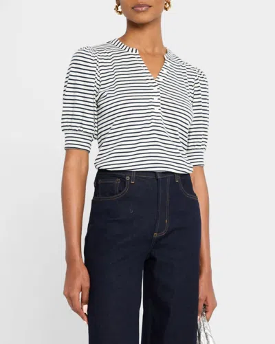 Rails Jewel Billowy Short Sleeve Top In Ivory Navy Micro Stripe In Black