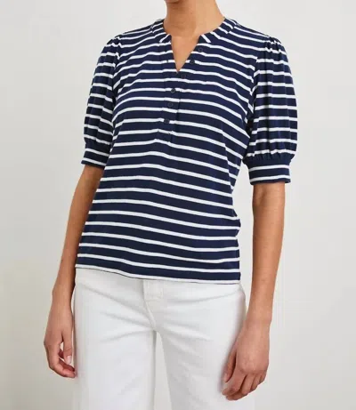 Rails Jewel Billowy Short Sleeve Top In Navy Ivory Stripe In Multi