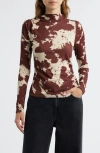 Rails Joelle Cow Print Ruched Funnel Neck Top In Brown