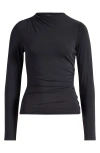 Rails Joelle Ruched Funnel Neck Top In Black Onyx