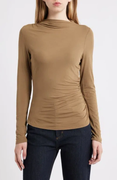 Rails Joelle Ruched Funnel Neck Top In Brown