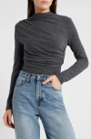 Rails Joelle Ruched Funnel Neck Top In Charcoal