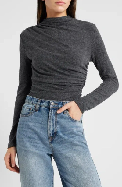 Rails Joelle Ruched Funnel Neck Top In Dark Grey
