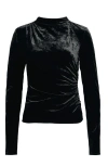 Rails Joelle Ruched Velour Mock Neck Top In Black