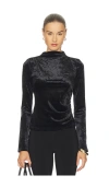 Rails Joelle Ruched Velour Mock Neck Top In Black