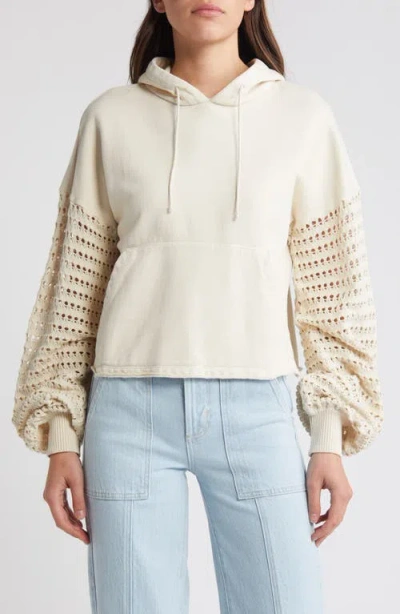 Rails Joyce Open Stitch Inset Cotton Hoodie In Flax