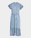 Rails Kahlo Belted Flounce-hem Midi Dress In Mid Blue