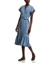 Rails Kahlo Belted Flounce-hem Midi Dress In Mid Blue