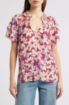 Rails Kamila Printed Split Neck Top In Amaranth