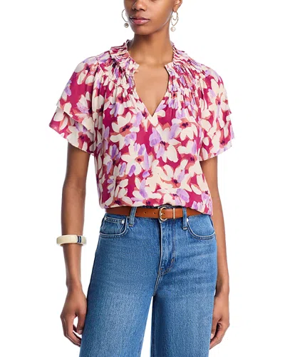 Rails Kamila Printed Split Neck Top In Amaranth
