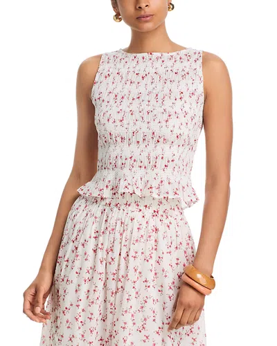 Rails Kane Floral Smocked Cotton Tank In White