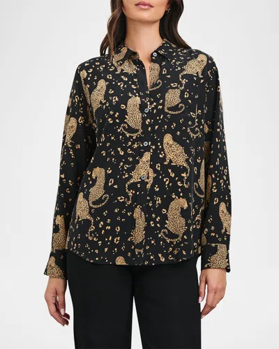 Rails Kate Leopard Button-front Silk Shirt In Noir Leopard