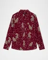 Rails Kate Jaguar Print Silk Button-up Shirt In Burgundy