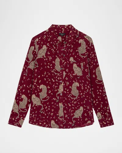 RAILS KATE LEOPARD SILK BLOUSE
