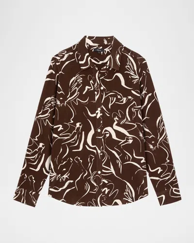 Rails Kate Silk Long-sleeve Blouse In Brown