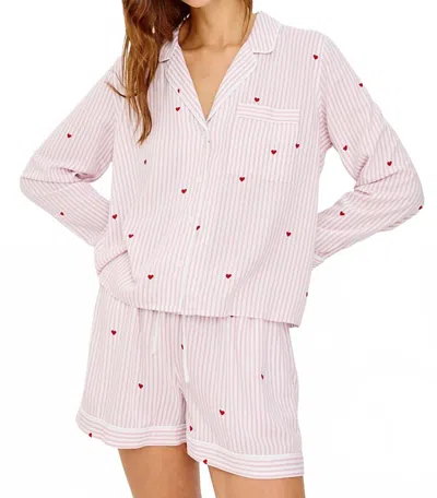 Rails Kellen Pajama Set In Rose Stripe Hearts In Pink