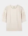 Rails Kimberly Eyelet Short Sleeve Sweatshirt In Oat