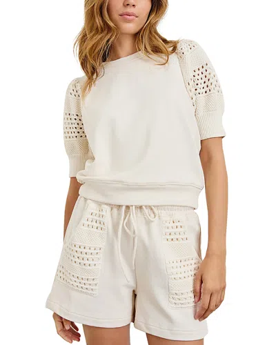 Rails Kimberly Eyelet Short Sleeve Sweatshirt In Oat