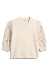 Rails Kimberly Eyelet Short Sleeve Sweatshirt In Oat