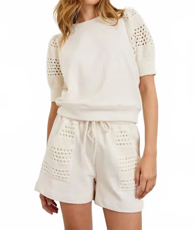 Rails Kimberly Eyelet Short Sleeve Sweatshirt In Oat