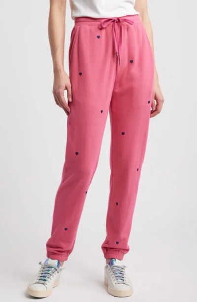Rails Kingston Heart Embroidery Cotton Blend Joggers In Pink Midnight Hearts