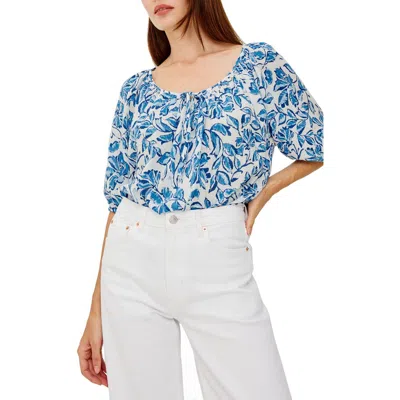 Rails Kirstie Floral Split Neck Top In Blue