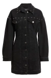 Rails Ladera Studded Long Sleeve Denim Mini Shirtdress In Black