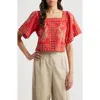 Rails Laine Embroidered Eyelet Square Neck Cotton Top In Terracotta