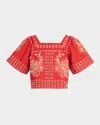Rails Laine Embroidered Eyelet Square Neck Cotton Top In Terracotta