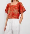 Rails Laine Embroidered Eyelet Square Neck Cotton Top In Red