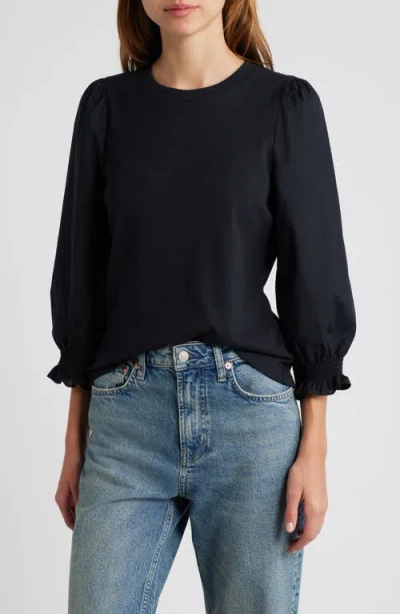 Rails Landyn Elbow Sleeve Mixed Media Knit Top In Black
