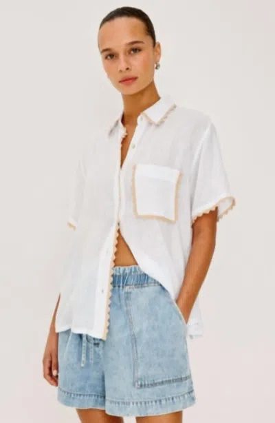 Rails Lea Whipstitch Trim Shirt In Natural Crochet In White