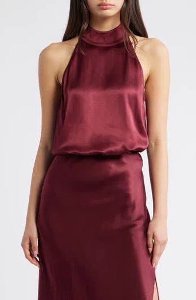 Rails Leah Halterneck Satin Top In Burgundy