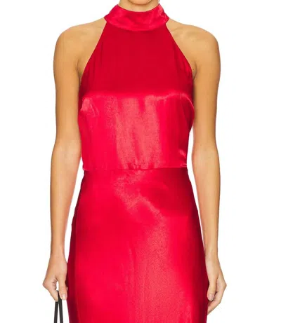 RAILS LEAH SATIN HIGH NECK TOP IN SCARLET