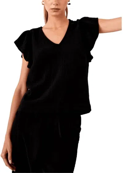 Rails Lela Flutter Sleeve Organic Cotton Gauze Top In Black