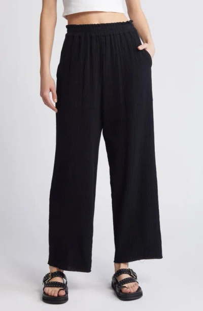 Rails Leon Crinkled Organic Cotton Crop Pants In Black Gauze