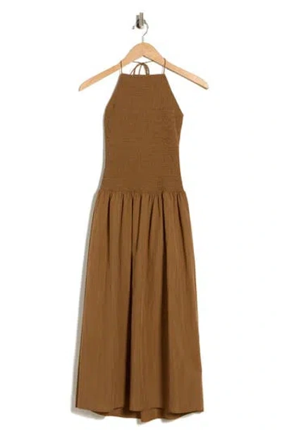 Rails Leslie Halter Neck Smock Midi Dress In Brown
