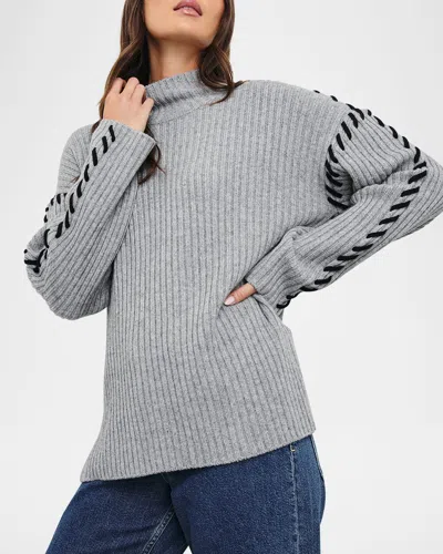 Rails Liam Laced Mock-neck Sweater In Heather Grey