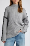 Rails Liam Laced Mock-neck Sweater In Heather Grey