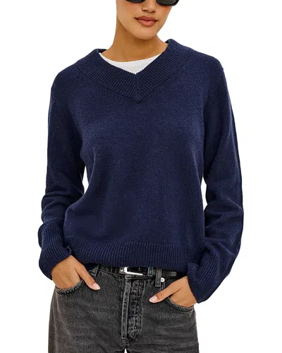 Rails Lidya Rib Trim V Neck Sweater In Blue