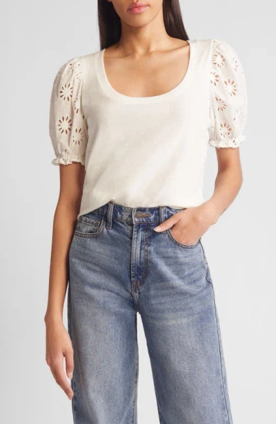 Rails Lilia Eyelet Sleeve Scoop Neck Cotton T-shirt In White