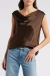 Rails Lilly Cowl Neck Satin Top In Dark Moss