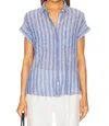 Rails Cito Stripe Short Sleeve Linen Blend Button-up Shirt In Blue