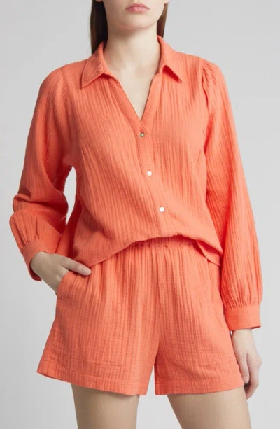 Rails Lo Organic Cotton Gauze Button-up Shirt In Orange