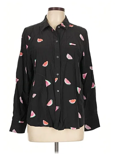 Pre-owned Rails Long Sleeve Silk Top Black Hearts Pattern Keyhole Neckline Tops