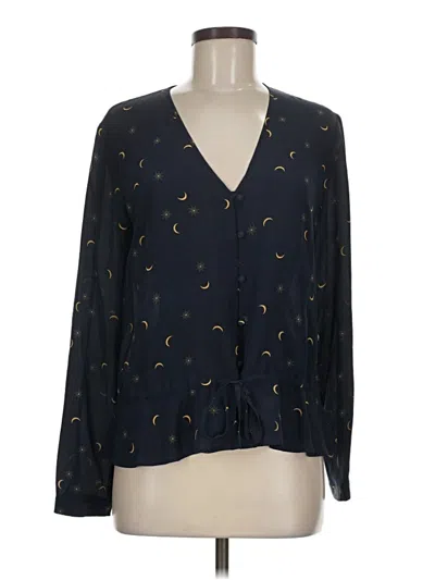 Pre-owned Rails Long Sleeve Silk Top Black Plunge Neckline Tops