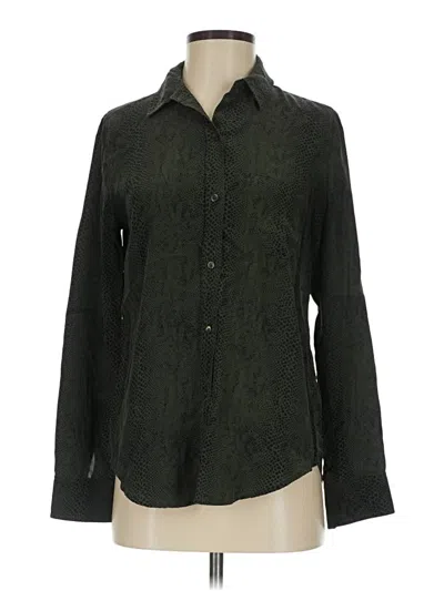 Pre-owned Rails Long Sleeve Silk Top Green Collared Neckline Tops