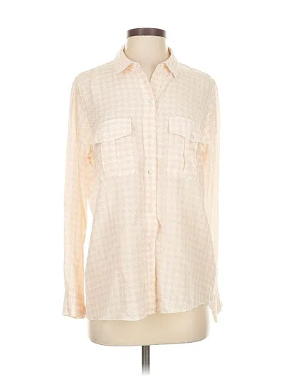 Pre-owned Rails Long Sleeve Silk Top Ivory Checkered/gingham Pattern Square Neckline Tops In White